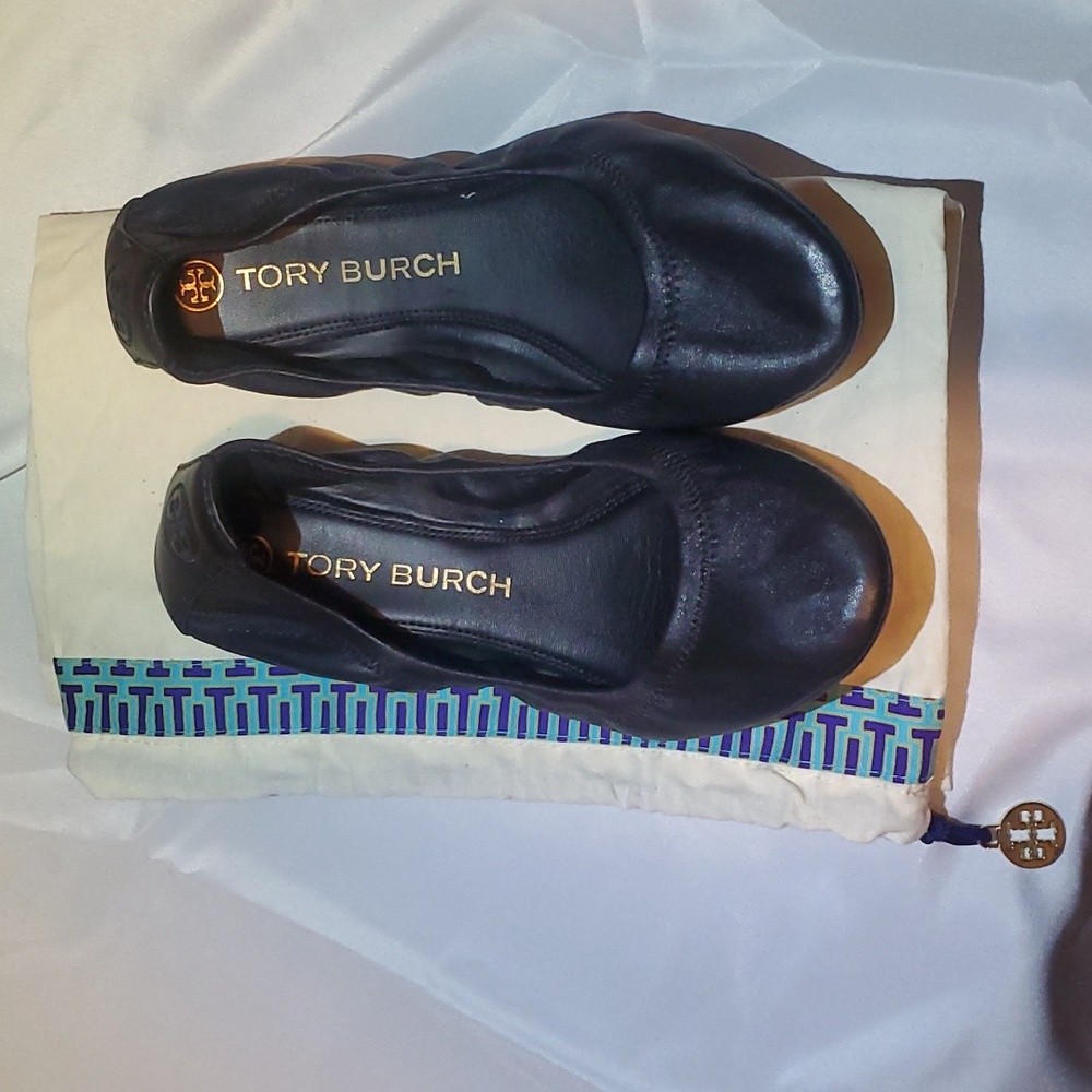 NIB Tory Burch Eddie Ballet Travel Flat Leather Nappa BLACK US 8 AUTHENTIC
